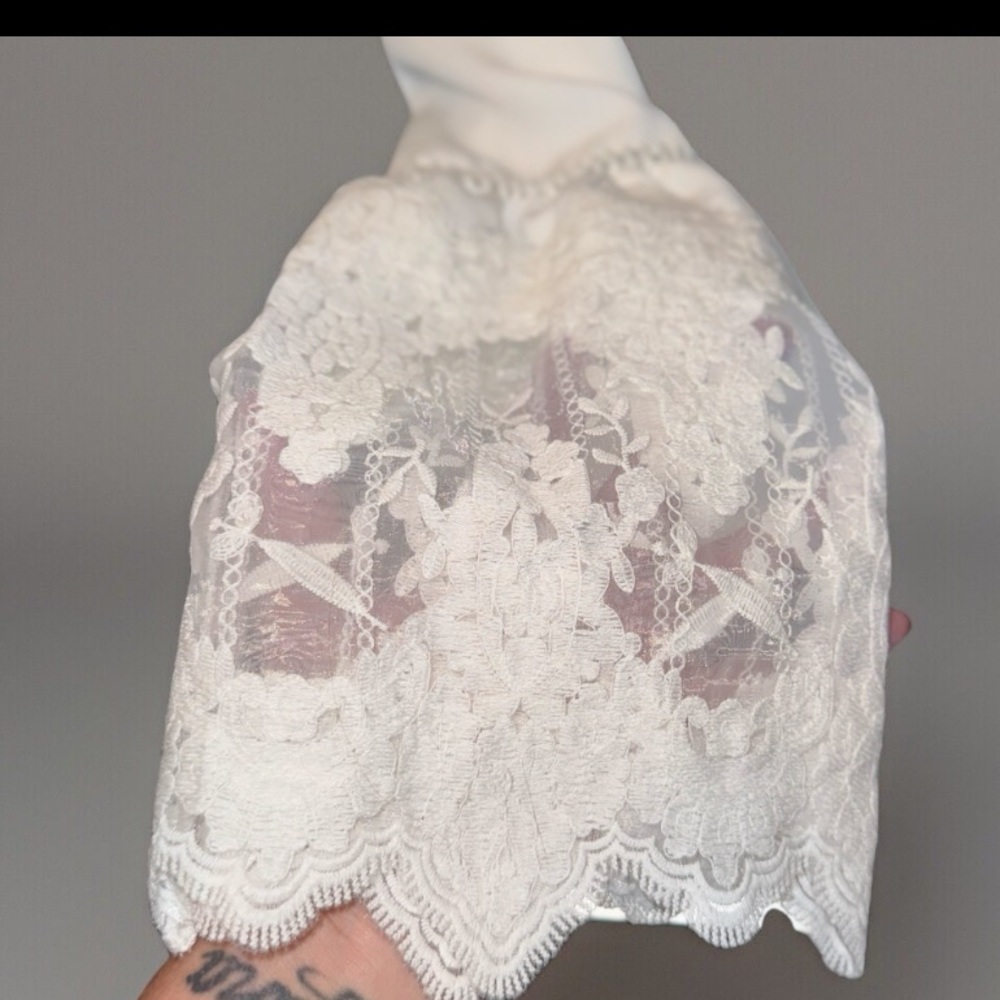 REBA White Blouse With Lace Trim & Sleeves, Silky, Bell Sleeves Top western S​​ - Picture 5 of 11